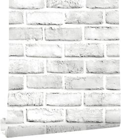 Brick Wallpaper Peel and Stick Contact Paper 120inL 18inW Faux 3D Brick Contact Paper for Walls White Gray Grey Self Adhesive Removable Wallpaper